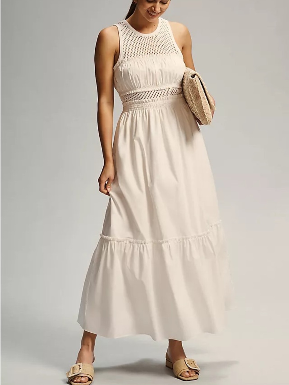 Anthropologie X Mare Mare Smocked Tiered Maxi Dress Size Small